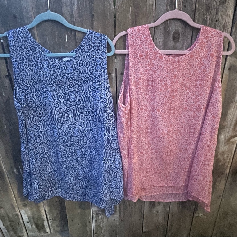 Fever Sleeveless Printed Blouse Duo in Blue and Pink